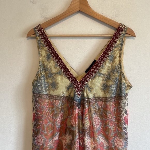 Hemant & Nandita Mellona Floral Embroidered Midi Dress Women’s‎ Size Small Gold - Picture 5 of 10